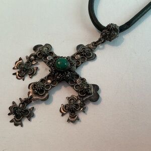 Antique Mexican sterling yalalag wedding pendant necklace.